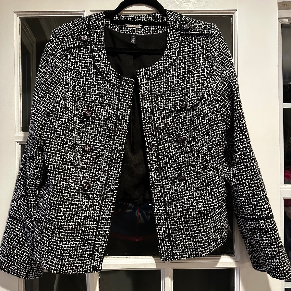 White House Black Market Tweed Jacket Women’s 14 Black & White Career Blazer
